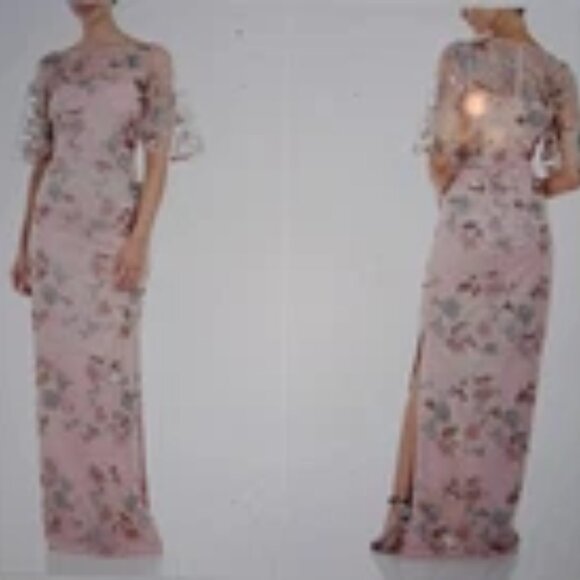 JS Collections Daphne Flutter Sleeve Column Sheath Blush Multi Color Gown Discou - Picture 8 of 14